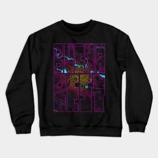 Bucharest, Romania City Map Typography - Neon Crewneck Sweatshirt